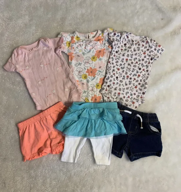 Carters, Garanimals Baby Girl Clothes Lot 6 Pc 0-3 Months Bodysuit And Shorts