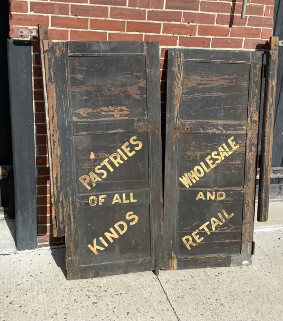 C.1900 BAKERY SWING DOORS, Wood Saloon Style, PAINTED "PASTRIES OF ALL KINDS"!!!