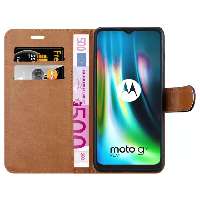 Luxus Geldbörse Pu Leder Hülle für Motorola Moto G9 Play Flip Magnetständer 2