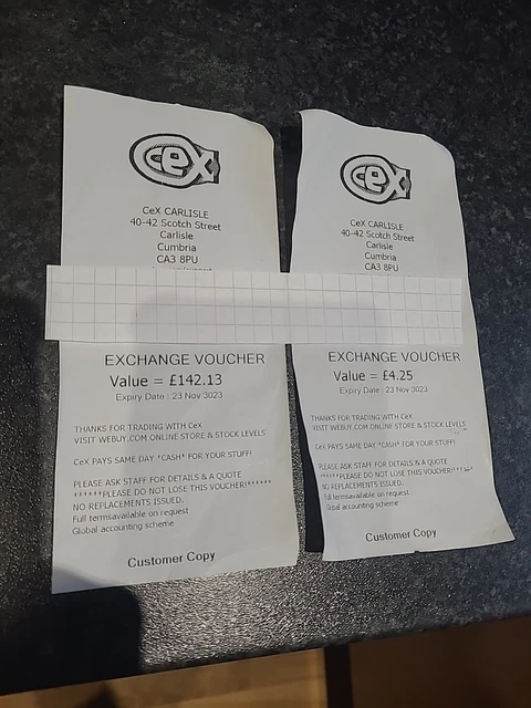 CEX EXCHANGE VOUCHER COUPONs VALUE £146.38
