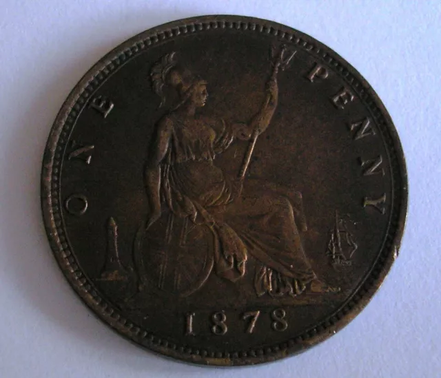 1878 British Queen Victoria  Bun Penny - Excellent Condition - Low Mintage