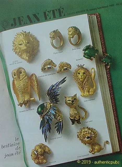 Publicite Jean Ete Le Bestiaire Bijoux Animaux Lion Chat Chouette De 1972 Ad Pub