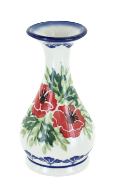 Blue Rose Polish Pottery Cherry Red Bouquet Bud Vase