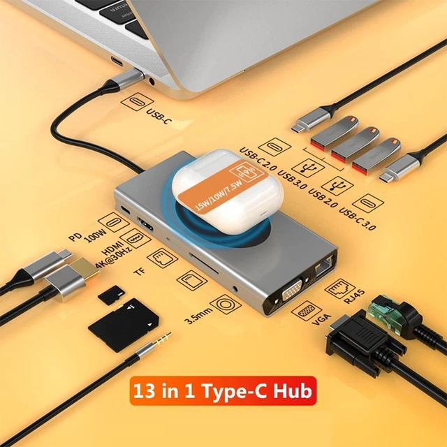 CARD READER DOCKING Station Wireless Charging 4K HDMI VGA USB TypeC