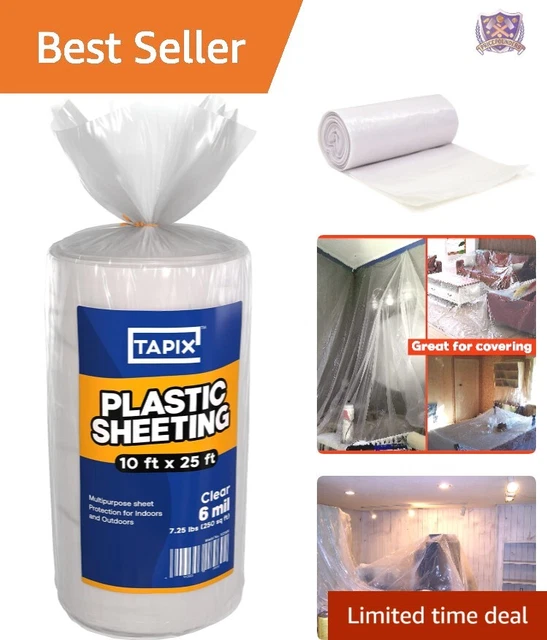 Heavy-Duty Plastic Sheeting - 10' x 25' 6 Mil - Greenhouse, Floor Protection
