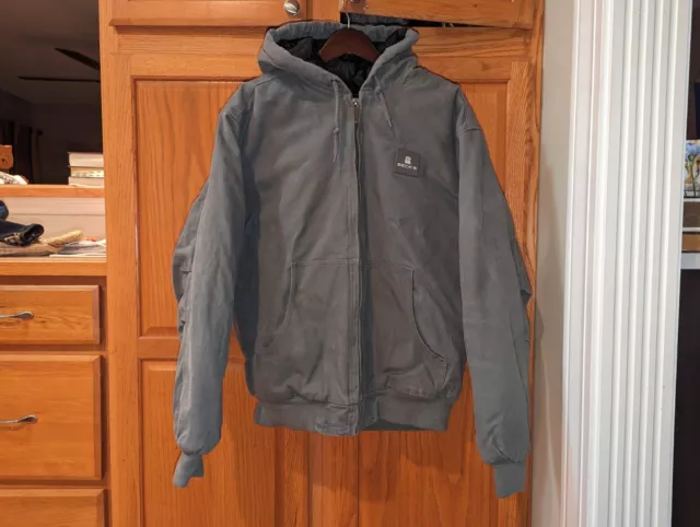 BECK'S LIGHT GRAY hooded duck canvas work jacket men size L insulated ...