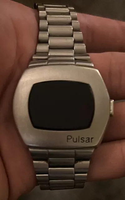 Vintage Pulsar P2 2900 LED Digital Stainless Mens Watch For Parts or Repair