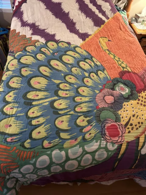 PEACOCK QUILT-Hand Stitched-Fits Queen or Full Size-96" by 94"-1960-1970-Vintage