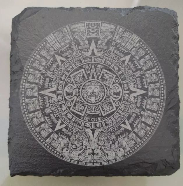 Mayan Calendar Stone Slate Coasters Set of 4 Intricate Design NEW