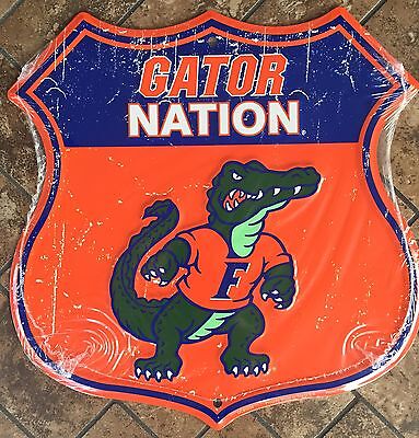 Florida Gators 12" X 12" Shield Gator Nation Metal Sign Man Cave University