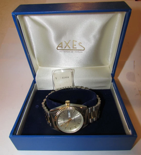 Montre Femme Radius Vintage à Quartz - Cadran Noir, Bracelet Cuir, Boîtier Or Acier, Années 80