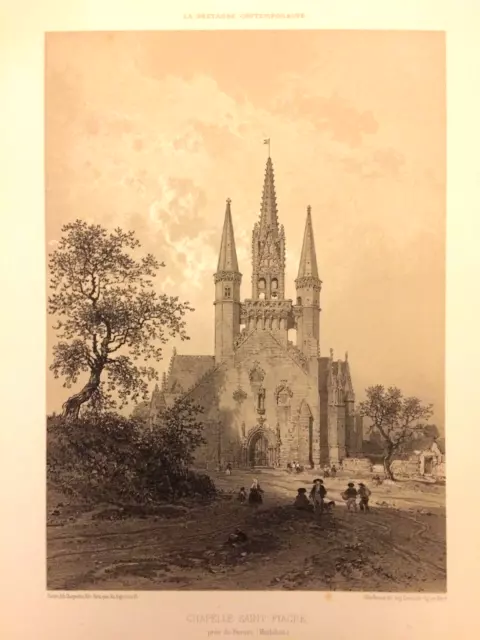 Chapelle de Saint-Fiacre, Le Faouët, Morbihan, lithographie, Cicéri