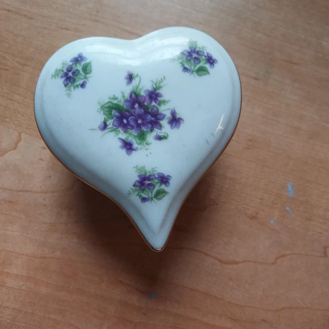 Lefton China Valentine Violets Heart shaped Trinket Box  Porcelain w/lid
