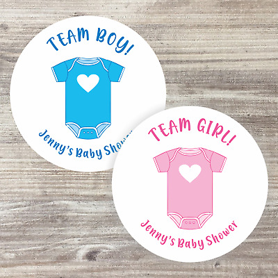 Gender reveal party Team Girl x24 Team Boy x24 48x Stickers Baby Shower games 