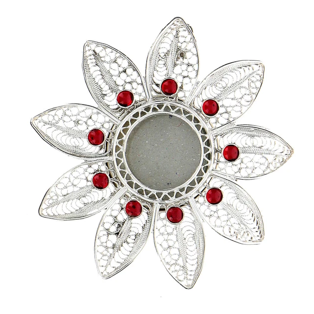 Reliquiario 5 cm argento 925 con pietre rosse