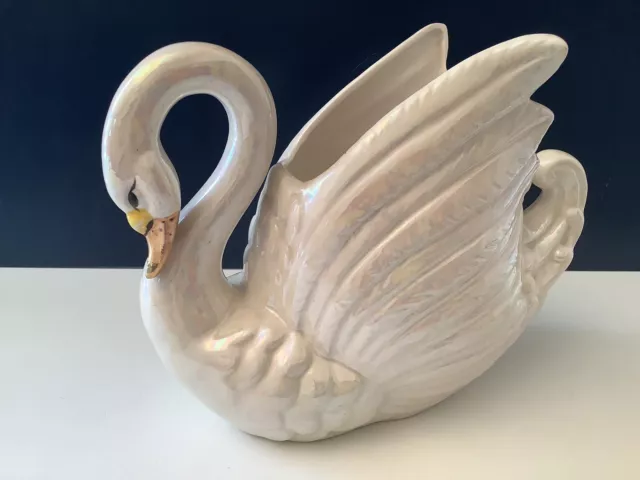 Vintage Lustreware Pealescent Swan Planter/Vase Mcm Japan Large