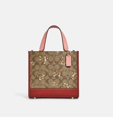 COACH DEMPSEY TOTE 40 Signature Canvas Red Logo Patch Travel Bag ...