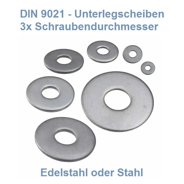 Unterlegscheiben DIN 9021 Beilagscheiben Edelstahl A2 V2A Stahl verzinkt M2-M12
