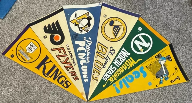 Vintage Lot (6) 1967 NHL Expansion Pennants Blues Flyers Kings Seals Penguins NS