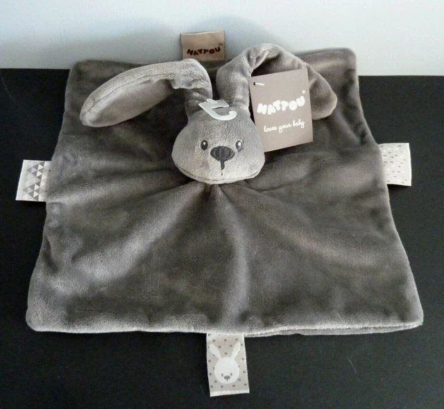 W9. Doudou Plat Carre Nattou Lapin Lapidou Gris Anthracite Neuf Avec Etiquette