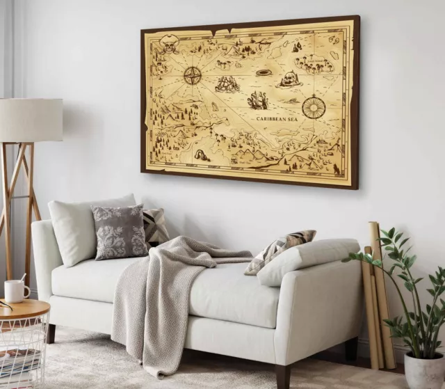 Caribbean Sea Old Pirate Map Wall Canvas Home Decor Australian Made Quality 2