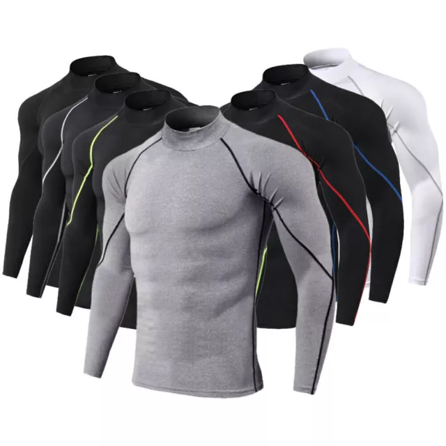 T-Shirt De Compression À Col Roulé Pour Hommes Collants De Gymnastique T- 》