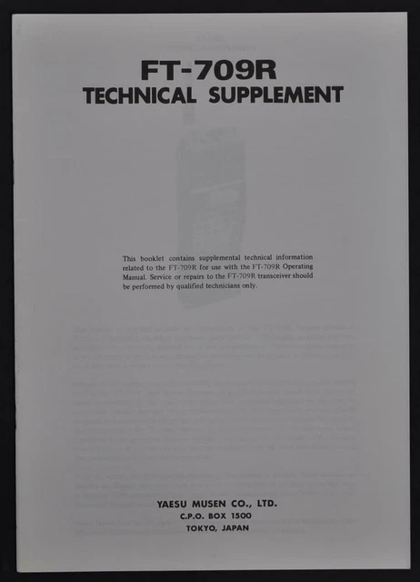 TECHNICAL MANUAL FOR YAESU FT-709R £11.59 - PicClick UK
