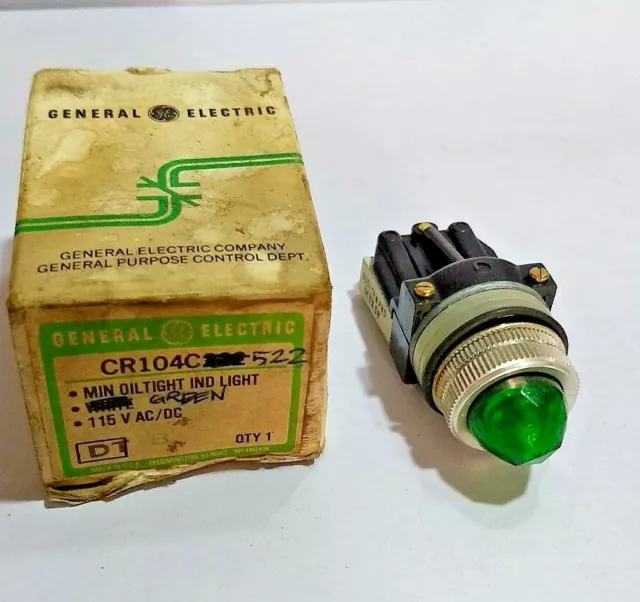 General Electric GE CR104C522 Min Oiltight Ind light Green 115V ac/dc- 2 pc lot