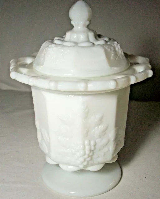 Westmoreland PANELED GRAPE: White Milk Glass (WMG)Tall Covered Candy DIsh:EXC:NR