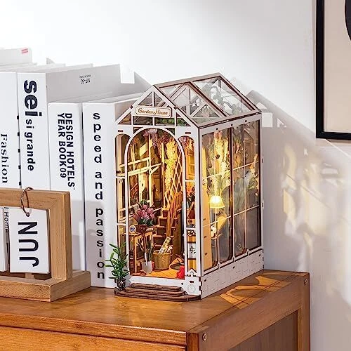 ROBOTIME BOOK NOOK Kit Gardenhouse with LED Lights, DIY Miniature Dolls