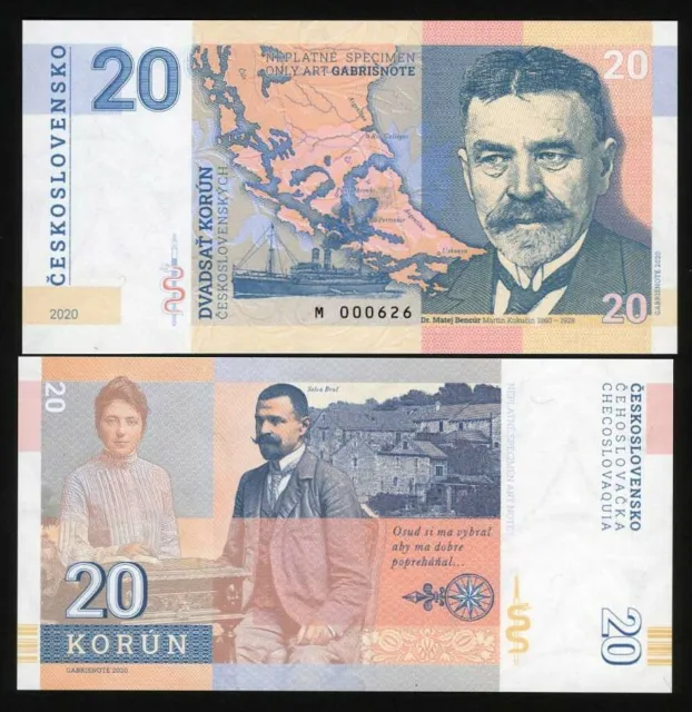 Czechoslovakia, 20 Korun, 2020, Private issue, Specimen - Martin Kukučín