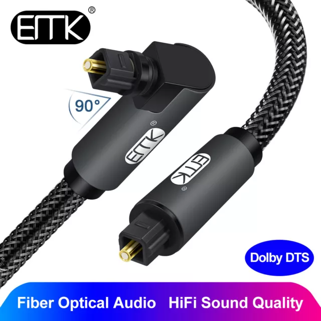 EMK Optical Audio Cable Right Angle Toslink to Toslink Digital fibre optical 1m