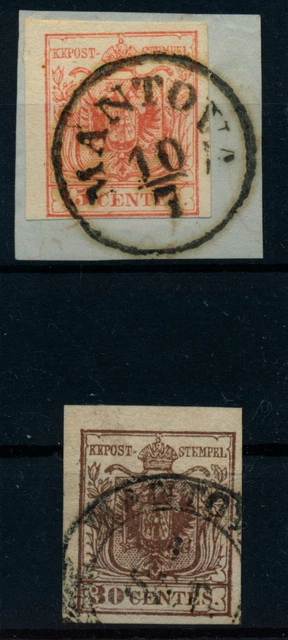 LOMBARDEI-VENETIEN 1850 2Stk.Marke:-15C, und -30C, Verschiedene MANTOVA.