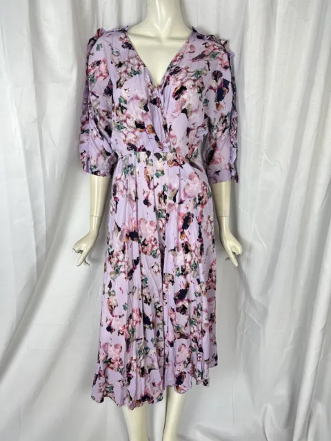 IRO Liky Dress pink floral print chiffon 3/4 sleeve womens size 34 Small