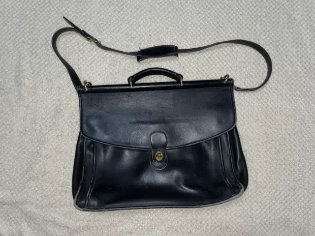 VINTAGE COACH MESSENGER Bag Book Bag Briefcase Laptop Black Leather E5C ...