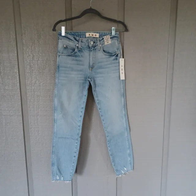 AMO Stix Crop Distressed Hem Jeans Size 26 In CHECK YA LATER Cotton Blend Women