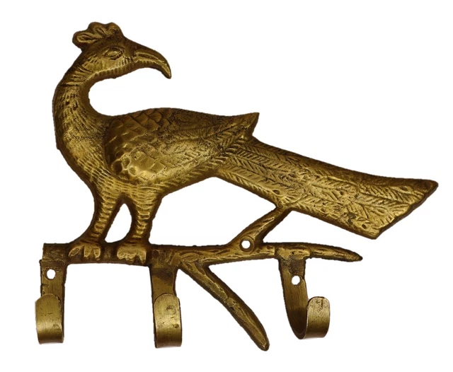 Peacock Victorian Antique Style Handmade Brass Key Cloth Towel Wall Hanger Hook