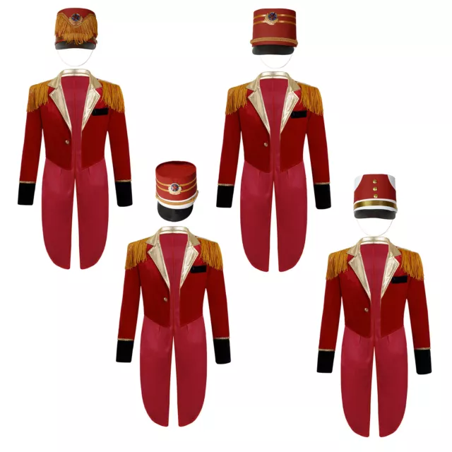 UK Boys Girls Circus Ringmaster Costume Long Sleeve Jacket Tailcoat and Hat Set