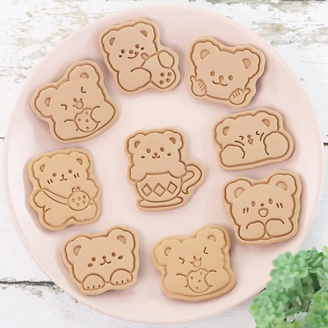 8 PIEZAS Cortadores de galletas en forma de oso Plástico 3D Estampilla de galletas Galleta Molde prensable