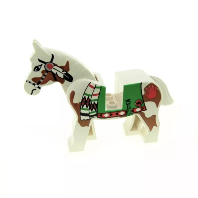 1x Lego Animal Caballo Mercancía B Abgenutzt Blanco Estampado Manta Indios
