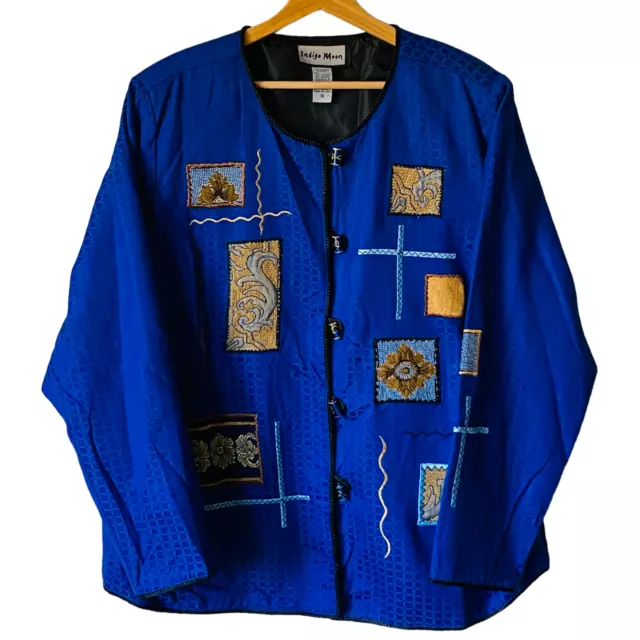 VTG SZ 1X Indigo Moon Cobalt Blue Patchwork Art To Wear Jacket ...