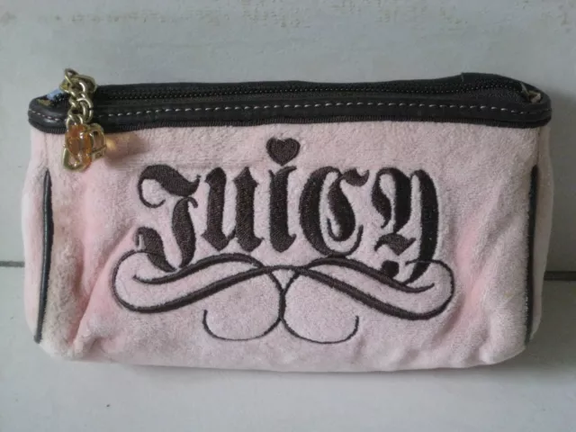 Juicy Couture Vintage Makeup Jewelry Bag Purse Pink Velvet Logo Lining Inside