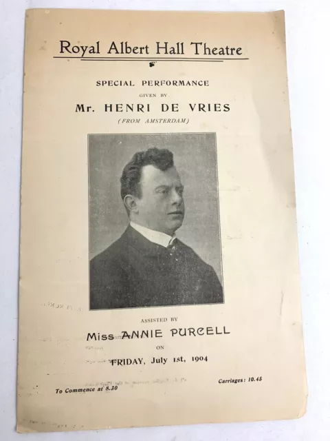 Antique 1904  Royal Albert Music Hall Theatre Program Henri De Vries