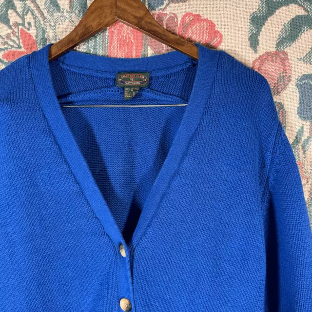 Vintage Charter Club Womens Button Front Cardigan Sweater Royal Blue Size Medium