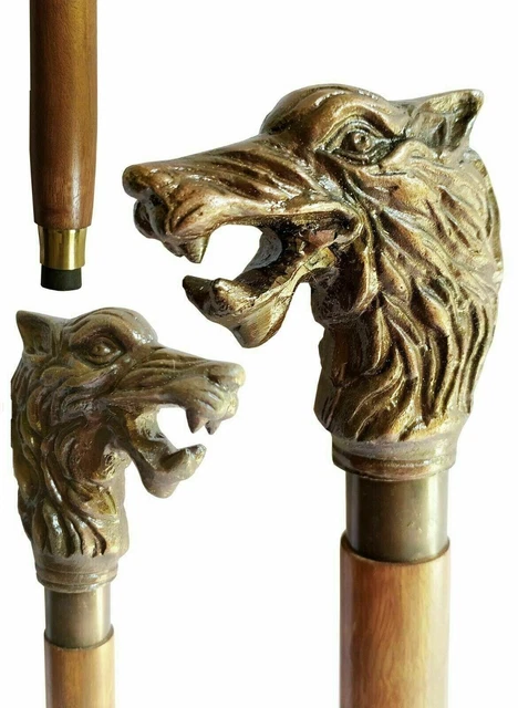 Antique Vintage Style Wolf Head Nautical Victorian Brown Walking Stick Cane Gift