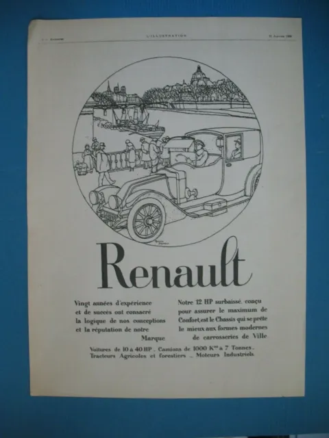Publicite De Presse Renault 12 Hp Automobile Illustration Roger Broders Ad 1920