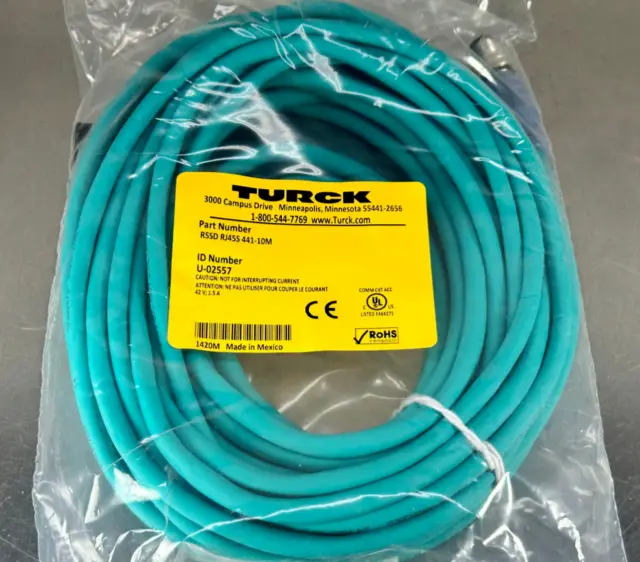 Turck RSSD RJ45S 441-10M Ethernet Cable Cordset M12 Eurofast to RJ45 10m