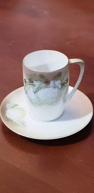 Antique RS Germany - Demitasse Cup & Saucer - White Flowers and Gold Trim