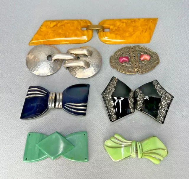 1930s Art Deco Costume Jewelry Belt Buckles Assorted Lot Bakelite Glass Metal