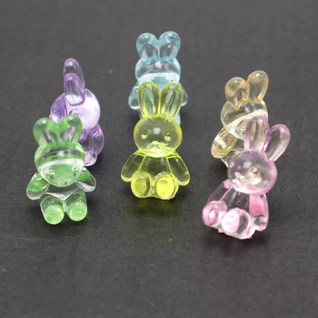 25 Mixed Transparent Color Acrylic Cute Bunny Rabbit Charm Chunky Beads 24mm